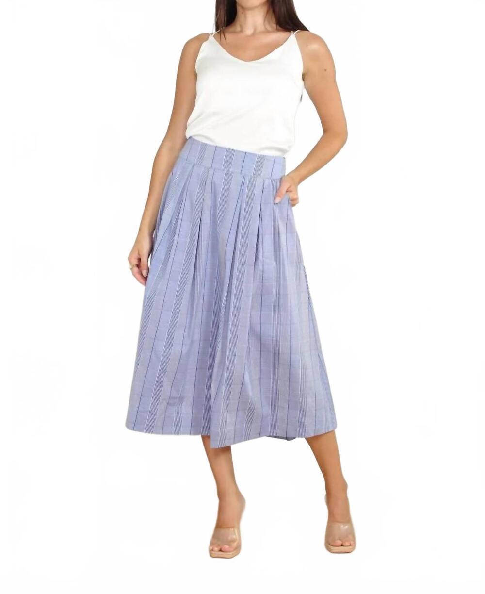 NEW ZERO DEGREES CELSIUS striped midi skirt in blue and white plaid